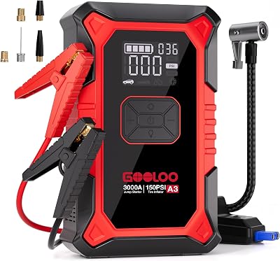 GOOLOO A3 Jump Starter with Air Compressor 3000A 150 PSI Tire Inflator