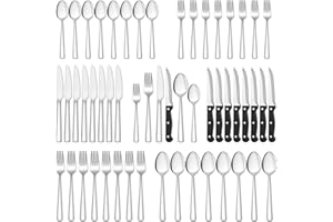 Yoehka 48-Piece Silverware Set with Steak Knives, Premium Stainless Steel Flatware Set for 8, Mirror Polished Cutlery Set, Ki