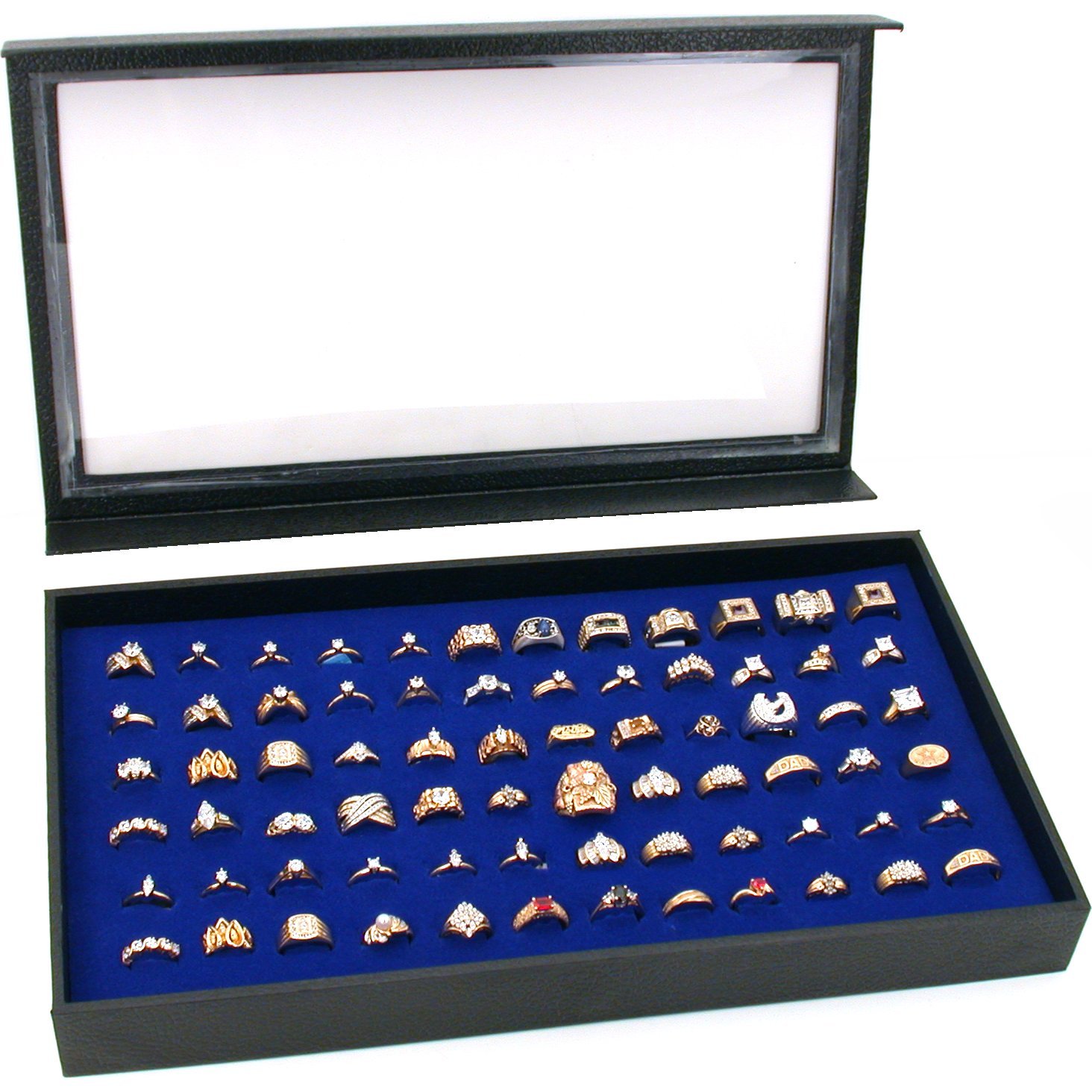 72 Ring Blue Jewelry Box Display Case Lid New
