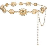 JASGOOD Western Metal Concho Chain Belt for Women Cowgirl Boho Waist Chain Country Concert Outfit for Dress
