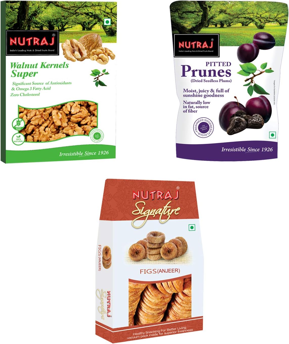 Nutraj Super Saver Dry Fruits Combo Pack 850g (Dried Figs 400g, Super Walnut Kernels 250g & Prunes 200g)