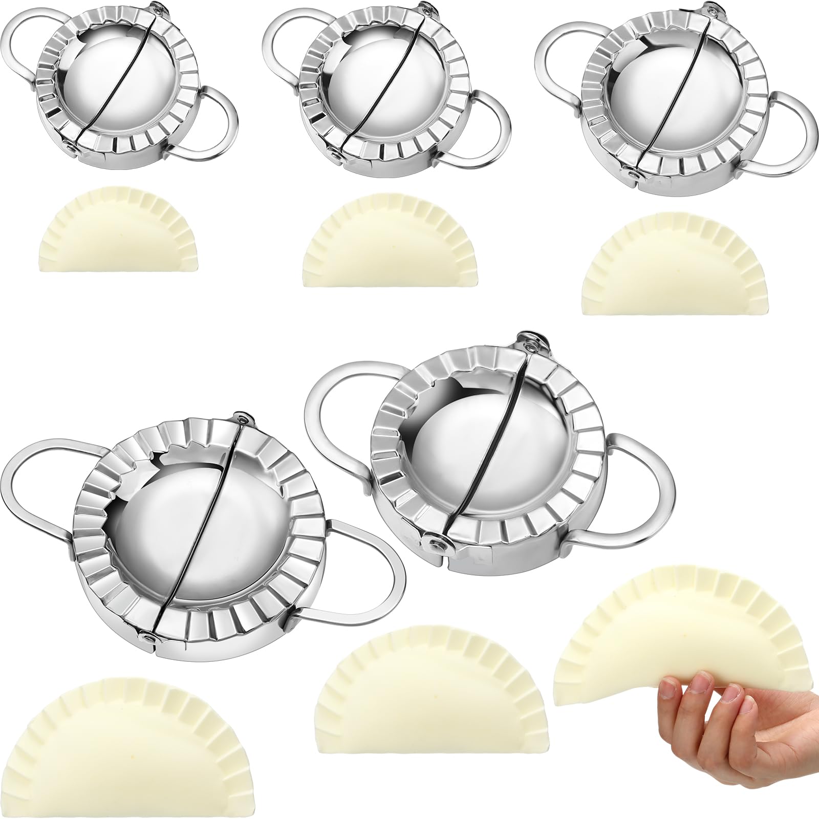 Photo 1 of Vesici 5 Pack Stainless Steel Dumpling Maker Dumpling Press Perogies Maker Press Dumpling Wrapper Stamp Ravioli Mold Pastry Dough Cutter Various Sizes Kitchen Accessories, 2.95/3.35/3.74/4.92/5.91 In