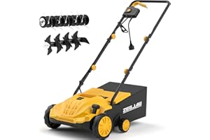 ZEGJAW Electric Dethatcher and Scarifier, 13” 12Amp Lawn Dethatcher with 4-Position Depth Adjustment, 30L Collection Bag, 2 i
