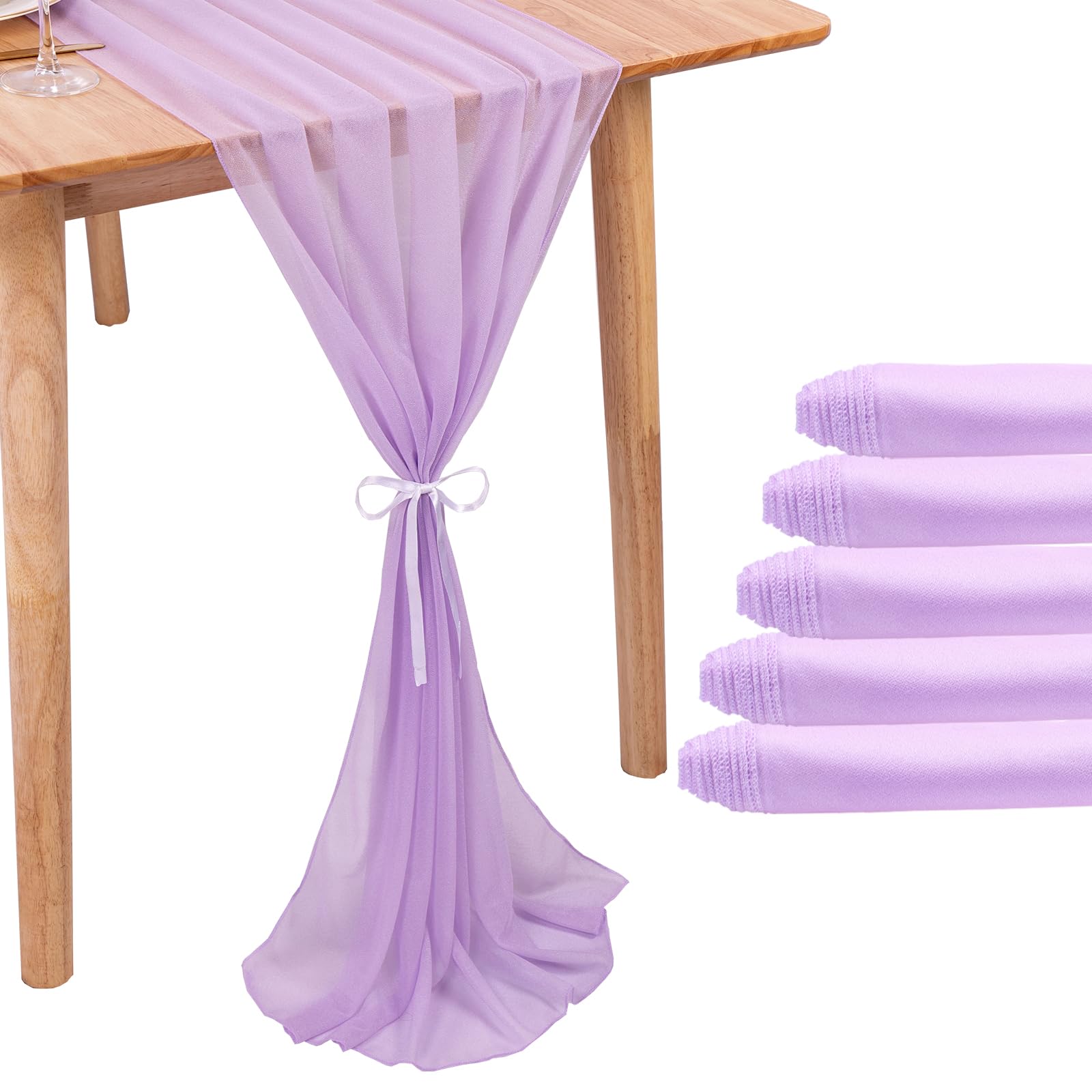 Photo 1 of RuiYok 5 Packs Lavender Chiffon Table Runner 30 x 120 Inches Romantic Sheer Fabric for Wedding Decorations, 10ft Baby Shower and Birthday Party Cake Table Decorations