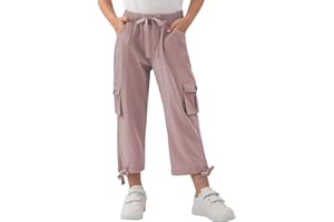 MoFiz Girls Cargo Capris Hiking Pants Lightweight Quick Dry Outdoor Athletic Travel Casual Loose Comfy Cute Pockets