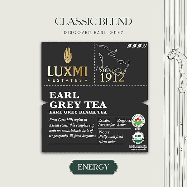 LUXMI ESTATES GARO HILLS ORGANIC EARL GREY BLACK TEA 50 TEA BAGS (100GM) PACK | USDA ORGANIC – EARL GREY TEA BAGS | 100% NATURAL BERGAMOT EXTRACTS | 50 CUPS |ASSAM BLACK TEA