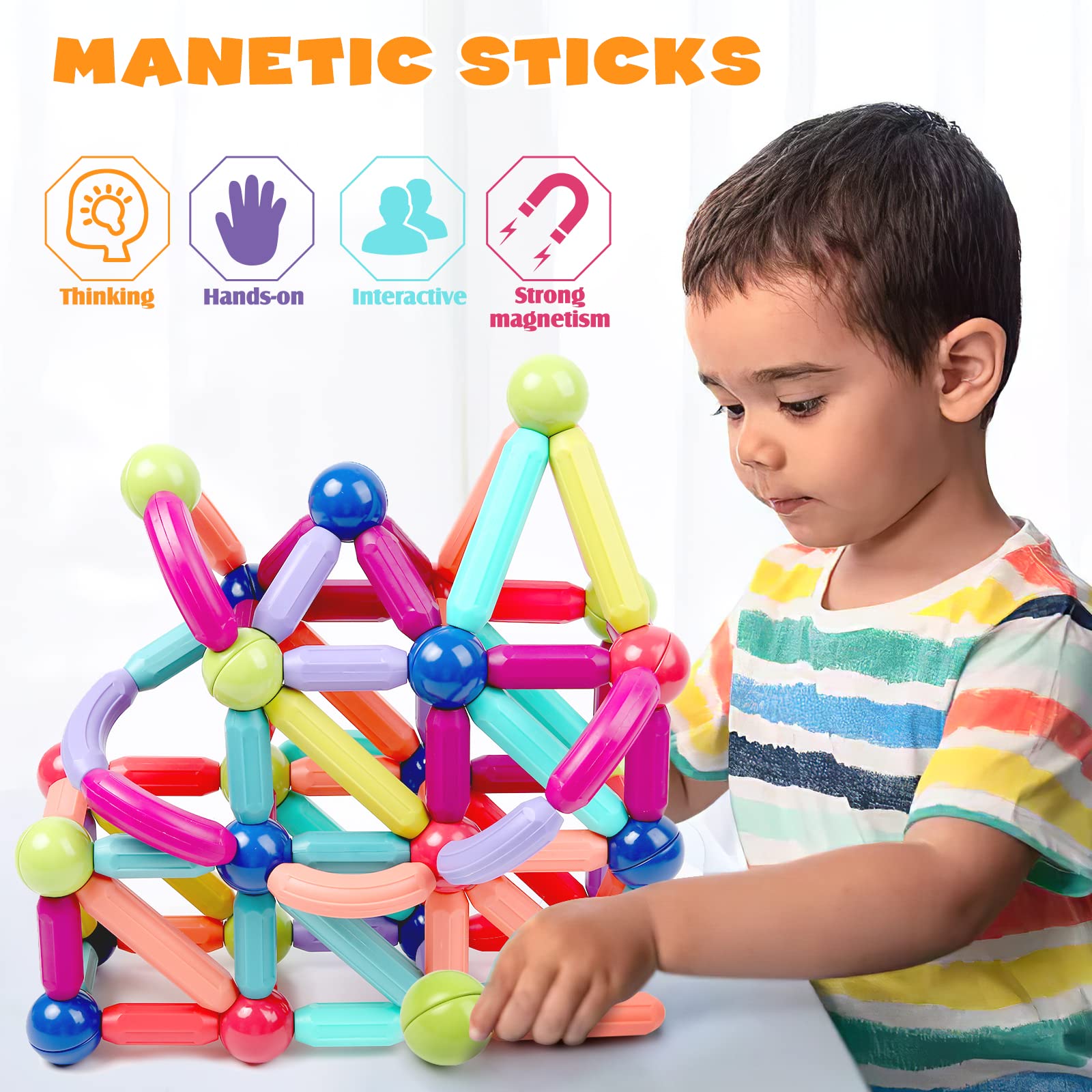 102 Pcs Building Blocks Toys, Magnetic Toys Building Sets, Magnets for Kids Toddlers Sensory Montessori Toys Age 3+, SETM Toy Preschool Learning Education Toy, Gifts for Girls Boys 3 4 5 6 Year Old