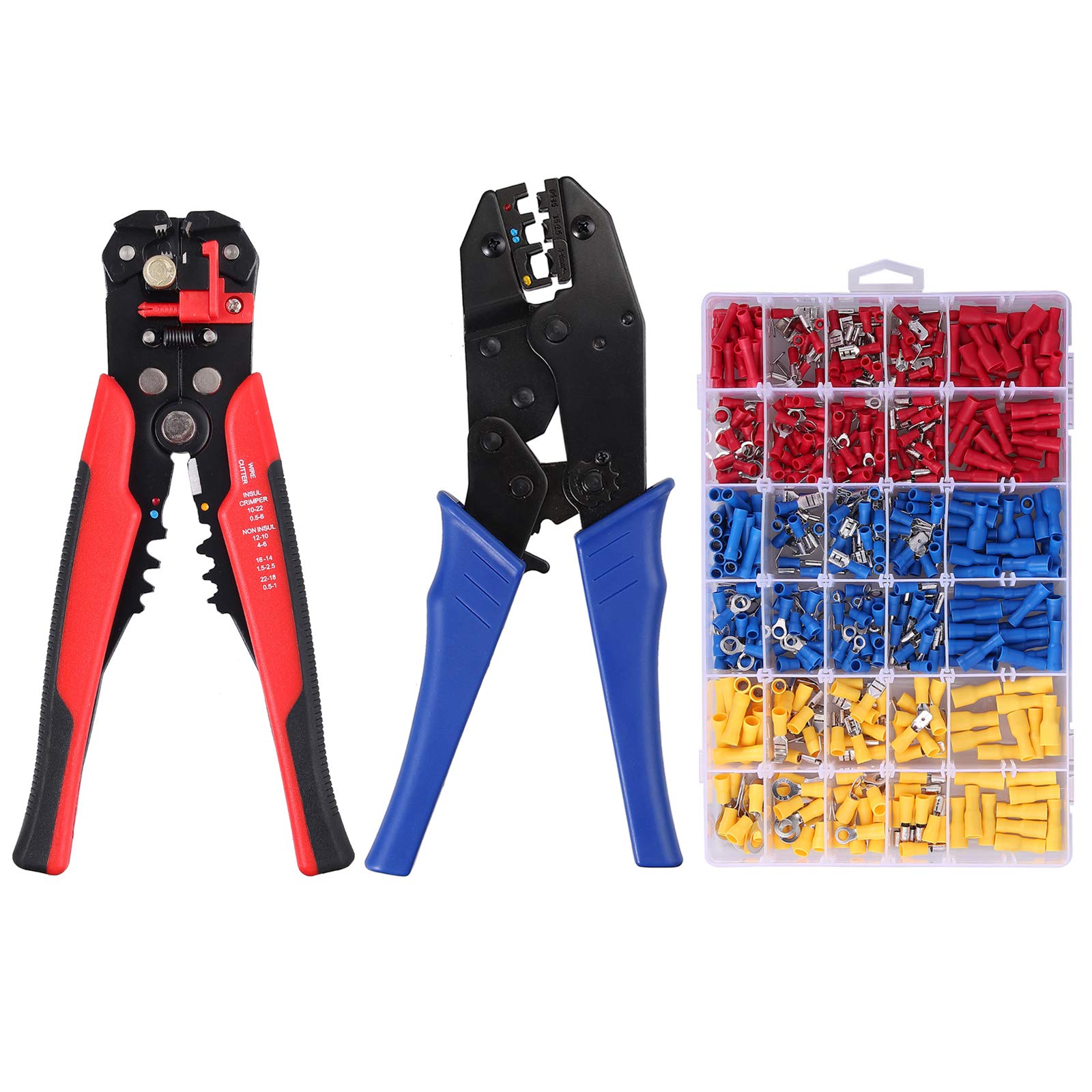 Neoteck Crimping Pliers + Stripping Pliers + 500pcs Crimping Connectors 10-24AWG 0.2-6mm2 Cable Crimping Tool Crimping Tool Heavy Duty Durable Electrician Pliers