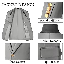 Aowdoy Men's Suits 3 Piece Slim Fit Tuxedo Suit One