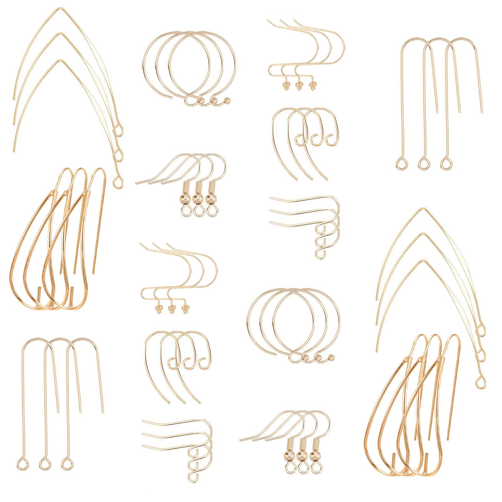 SUNNYCLUE 1 Box 48pcs 18K Gold Plated Earring Hooks Kit Kidney Ear Wires Fish French Earring Hook Earwire Lever Back Beading Hoop Earring Findings for DIY Earrings Jewellery Making Hypoallergenic