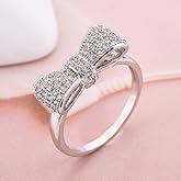 SDOUEFOS Bow Statement Wedding Rings Sterling Silver Cubic Zirconia Rings Cubic Zirconia Cute Promise Eternity Ring for Women (7)
