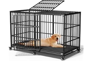 AESOROMO Heavy Duty Dog Crate 64" Inch Indestructible Escape Proof High Anxiety Dog Pet Kennel Cage for Extra XL Large Giant Breeds Double Doors Locakable Wheels