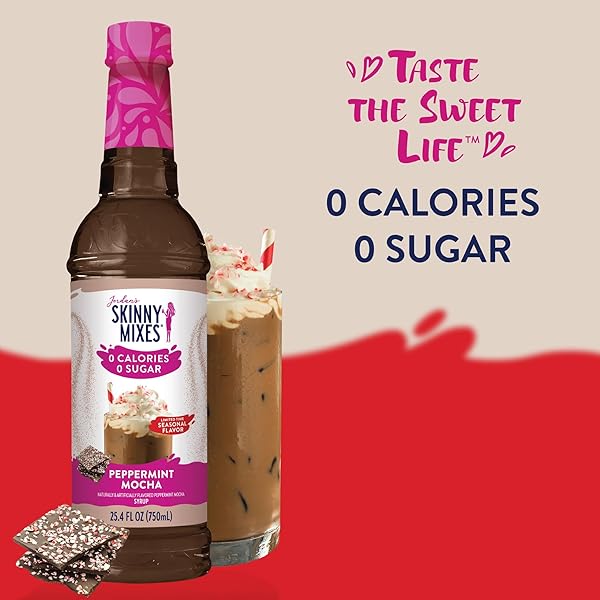 JORDAN’S SKINNY MIXES SUGAR FREE COFFEE SYRUP, HOLIDAY PEPPERMINT MOCHA COFFEE FLAVORING SYRUP, ZERO CALORIE DRINK MIX FOR LATTES, BAKING, PROTEIN SHAKE OR COCKTAIL, DAIRY & GLUTEN FREE, KOSHER, 25.4 FL OZ
