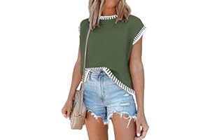 ETCYY Womens Cap Sleeve Sweater Vest Summer Tops Sleeveless Tank Tops 2024 Trendy Spring Clothes Striped Short Sleeve Shirts