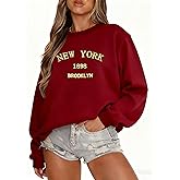 HDQHDQ Womens New York Graphic Sweatshirts Cute Crewneck Sweatshirt Casual Long Sleeve Pullover Tops