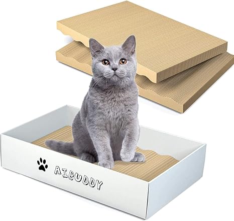 Aibuddy Rascador para gatos, 3 unidades, almohadillas para rascar gatos, de cartón reversible con hierba gatera orgánica [Diseño limpio en el hogar con caja de rascador]: Amazon.es: Productos para mascotas