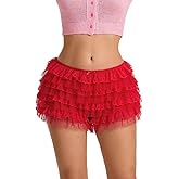 Aopwsrlyi Women Lace Ruffle Shorts Lolita Bloomers Low Rise Frilly Puffy Shorts Layered Boxer Shorts Y2k Sweet Pettipants