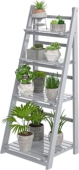 HOMIDEC 4-Tier Wooden Ladder Plant Stand Foldable Grey