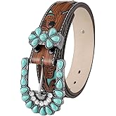 GORGLITTER Women's Turquoise Belt Leather Western Belts Embossed Waist Country Belts for Jeans Pants