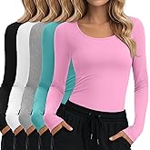 Oakgarden 5 Pack Underscrub for Women Long Sleeve Shirts Fitted Scoop Neck Tops Basic Layering Tee Knit Tops for Nurse