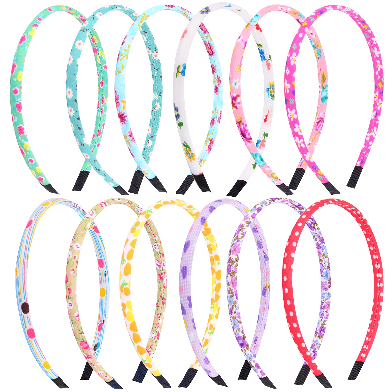 Candygirl 1 CM Child's Cotton Headband Alice band Flower Covered Girl's Headbands Floral Polyester Hairband Multicolor Stain HeadBand for Kid Polka Dots Heart Covered Hairband Hair Accessories