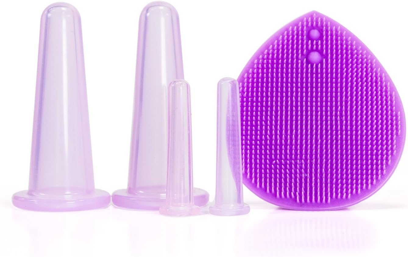Natural Balance Beauty Skin Care Facial Silicone Cupping Set (with a Silicone Brush) for Facial Massage, Anti-Aging, Skin Firming and Wrinkles Reduction, Facial Silicone Cups (Purple)