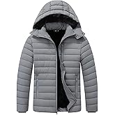ZENOVIX Men's Quilted Puffer Down Coat| Windproof, Waterproof, Flannel Lined, Detachable Hood, Thicken for Winter Warmth