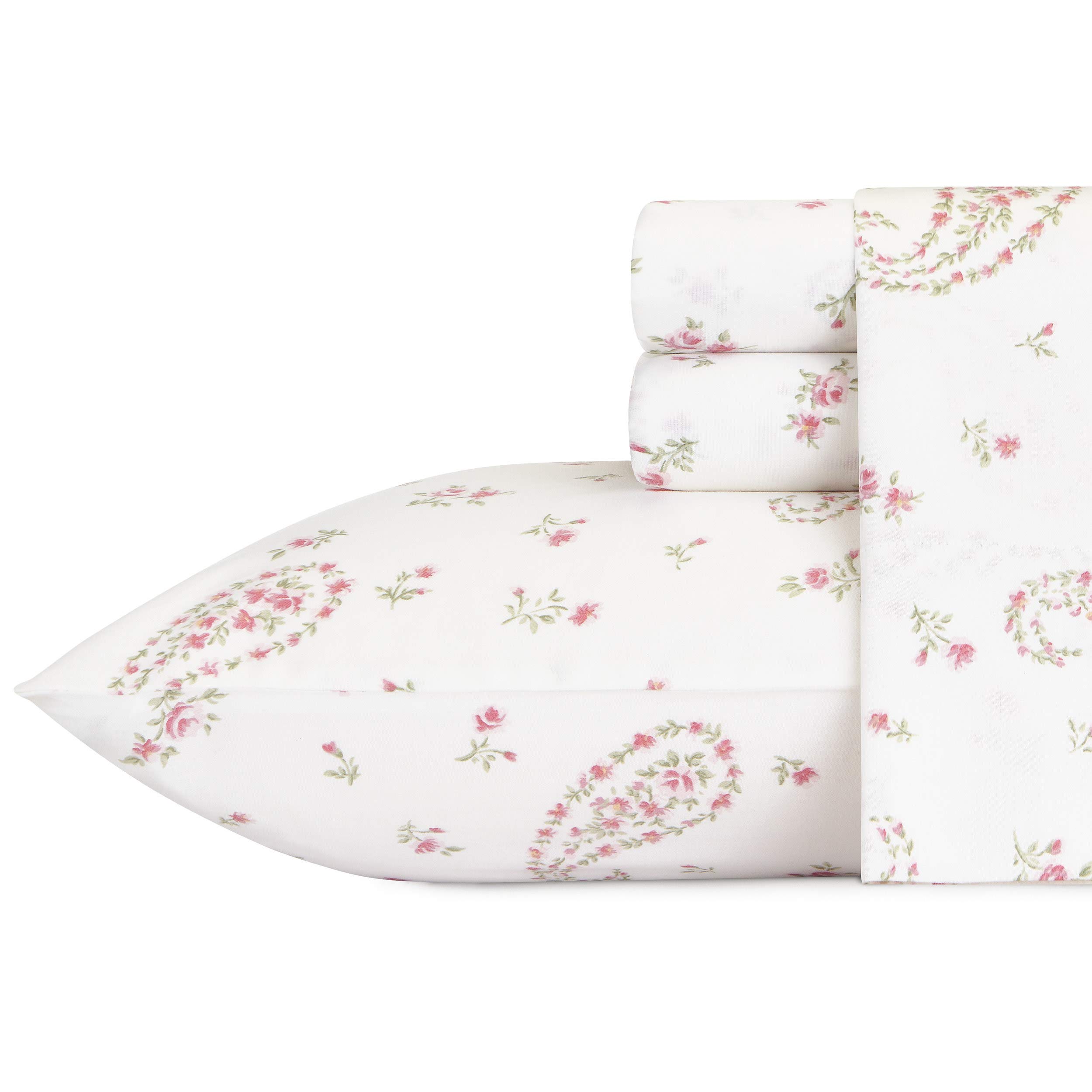 Laura Ashley - King Sheets, Soft Sateen Cotton Bedding Set - Sleek, Smooth, & Breathable Home Decor (Bristol Paisley, King)