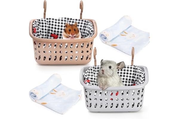 DEAYOU 2 Pack Rat Hammock for Cage, Chew Proof Small Animal Hanging Basket Bed with Hooks, Chinchilla Hideout Ferret Cage Acc