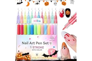 BORN PRETTY Nail Art Pens Set 12 Colors - Halloween Neon Colors 3D Nail Polish Acrylic Paint Pens Quick Dry Nail Markers for Halloween Nail Art Drawing Painting Dotting Liner Pen DIY Manicure Tools