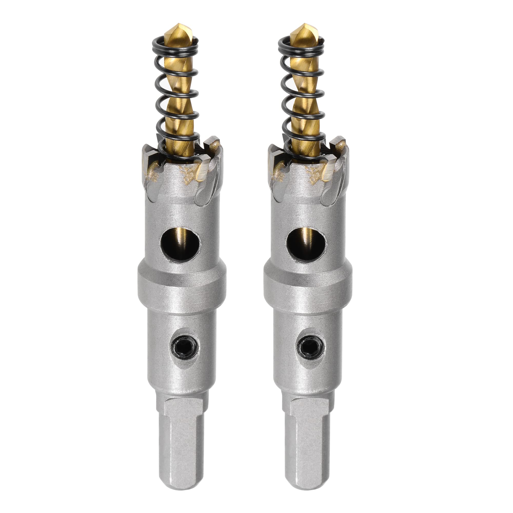 sourcing map 18mm Carbide Hole Cutter, Hole Saws for Stainless Steel Sheet Metal, Non-slip Triangular Shank Limit Step, with Titanium Coated Center Drill, 2pcs