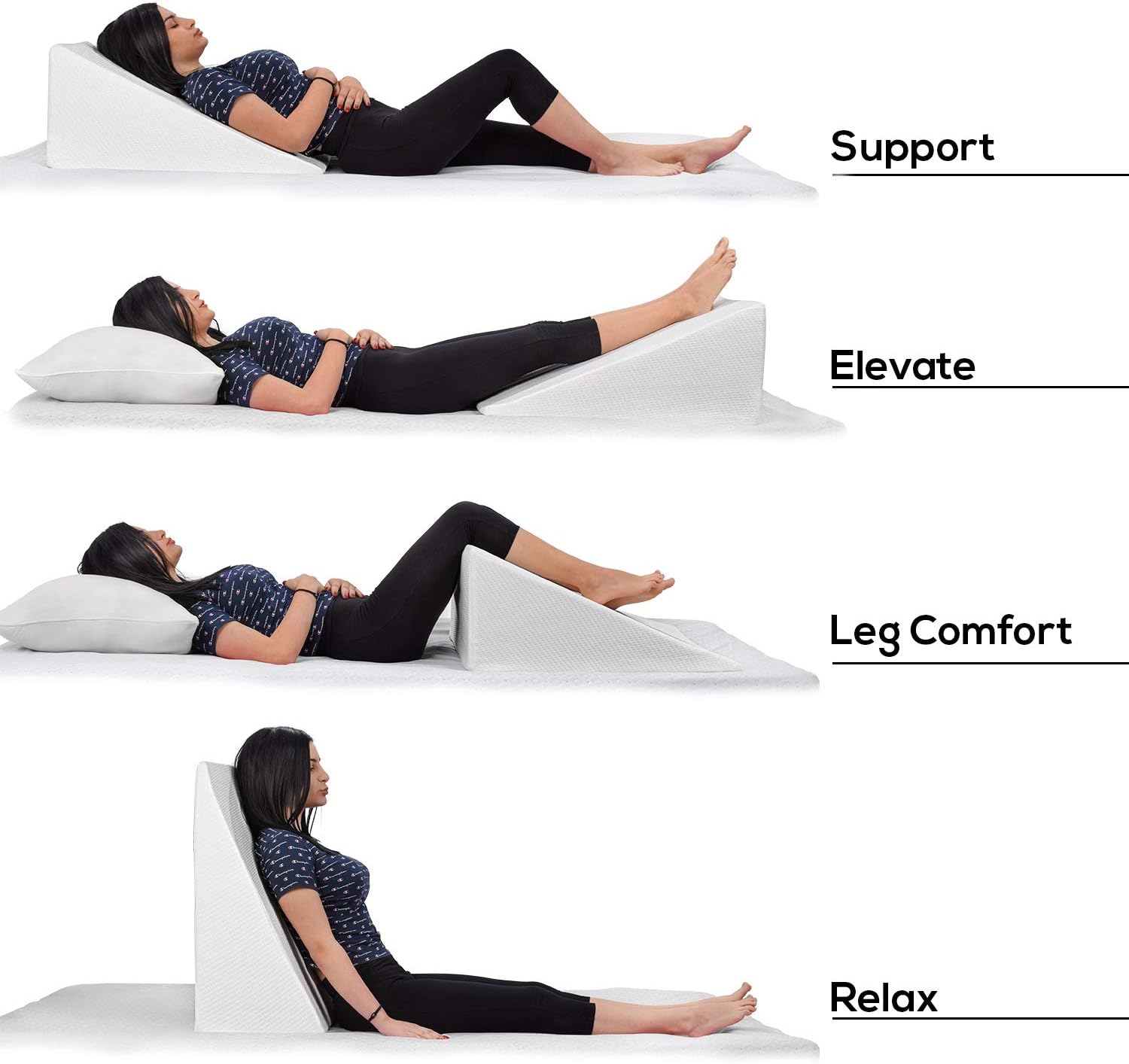 Bed Wedge Pillow With Memory Foam Top – Ideal For Comfortable and Restful Sleeping – Alleviates Neck and Back Pain, Acid Reflux, Snoring, Heartburn, Allergies - Versatile – Removable, Washable Cover: Home & Kitchen