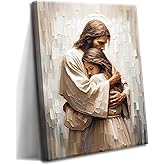 Jesus Wall Art Christian Decor for Prayer Room – Framed Jesus Embracing Woman Canvas Pictures Prints, Religious Wall Decor for Living Room, Bedroom – Church Christmas Gifts 12x16in
