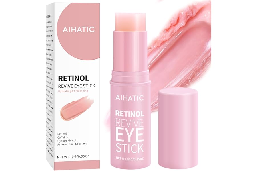 Aihatic Retinol & Caffeine Eye Balm Stick – Dark Circles Relief & Depuffing Treatment, Hyaluronic Acid + Collagen, Gentle Under Eye Cream for Sensitive Skin, Hydrates & Smooths Fine Lines, 0.35oz/10g