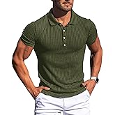 Collared Muscle Polo Shirts Men Slim Fit Textured Knit Polo Shirts Short Sleeve Button Down Shirts Casual Stylish