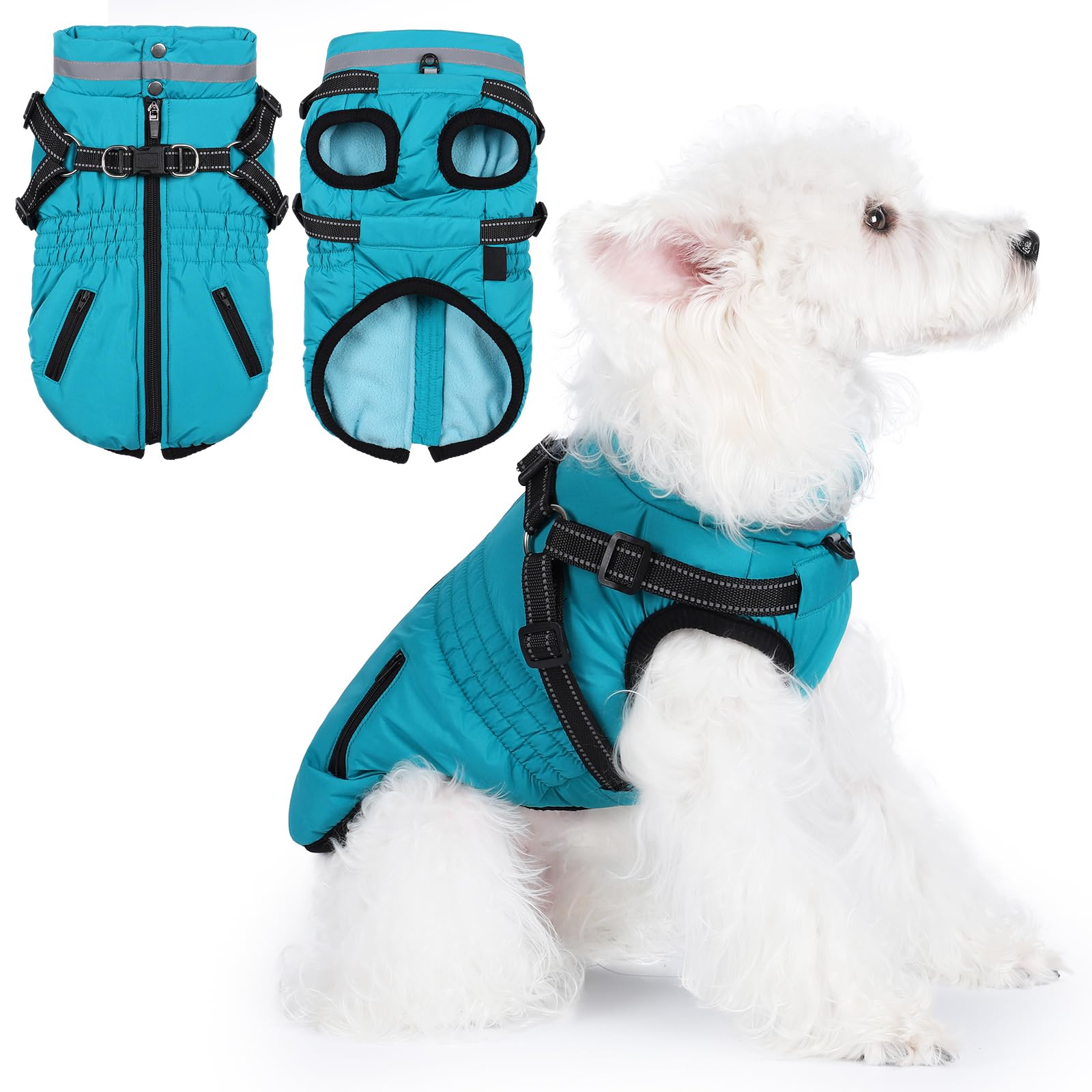 Dog Coat With Harness - Waterproof Winter Jacket for Small Medium Large Dogs, Warm Cold Weather Coat With Built-In Harness (green, XXL) — image 1