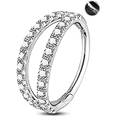 Jewseen 14K Gold Plated Helix Piercing Jewelry 16G 925 Sterling Silver Double Hoop Cartilage Earrings Daith Earrings for Women Hinged Clicker Conch Piercing Jewelry