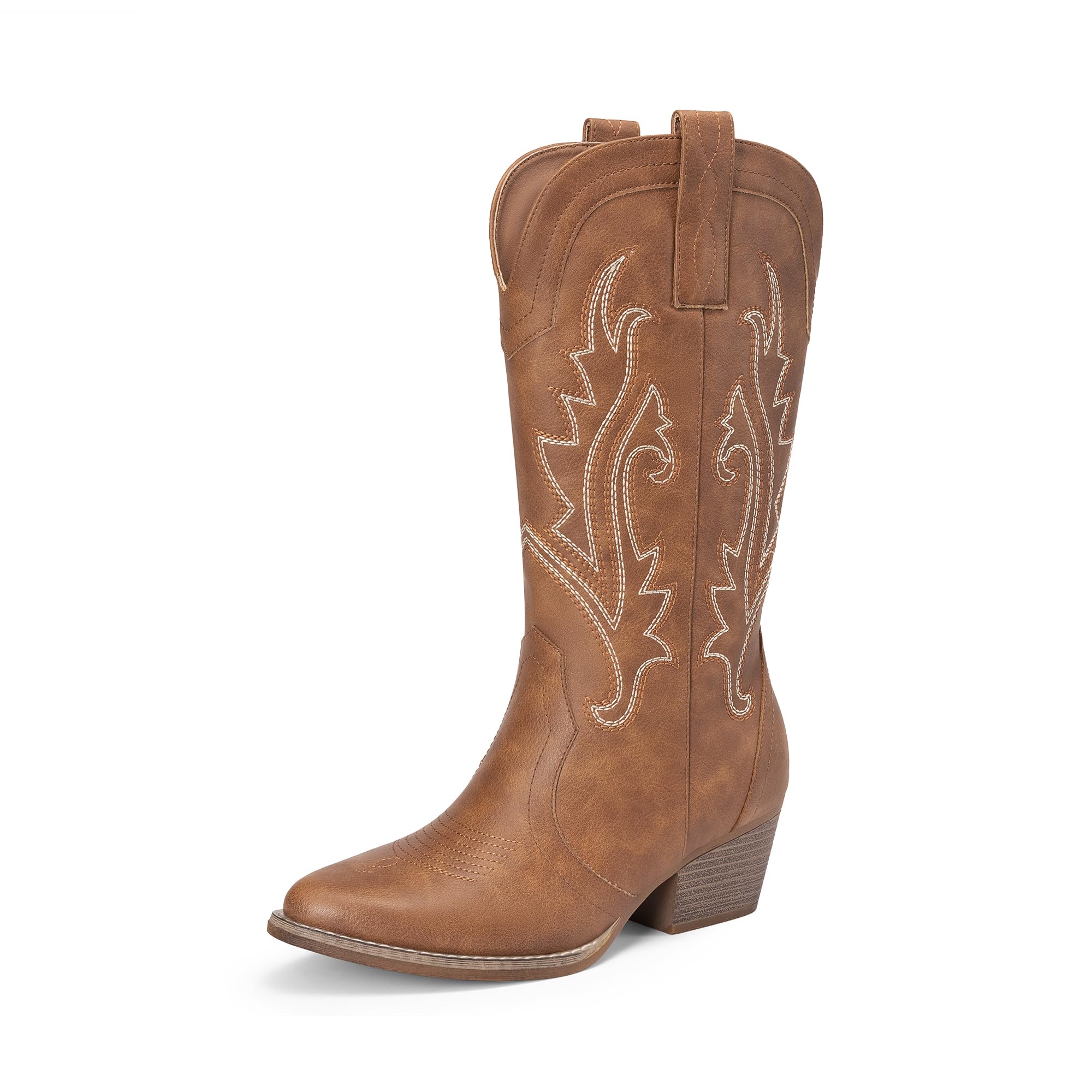 thumbnail image 2 of Dream Pairs Women's Mid-Calf Cowboy Boots – Embroidered Square Toe Western Boots, Sizes 6-11 2 of 3