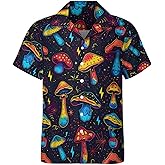 TiwBski Funny Mushroom Graphic Button Down Shirt for Men Short Sleeve Colorful Beach Shirt Hawaiian Shirts