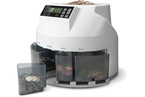 Safescan 1250 USD Coin Counter That Quickly Value Counts and Sorts Mixed USD Coins - Coin Sorter That Sorts Coins per Denomination - Money Counting Machine for Continuous Coin Counting