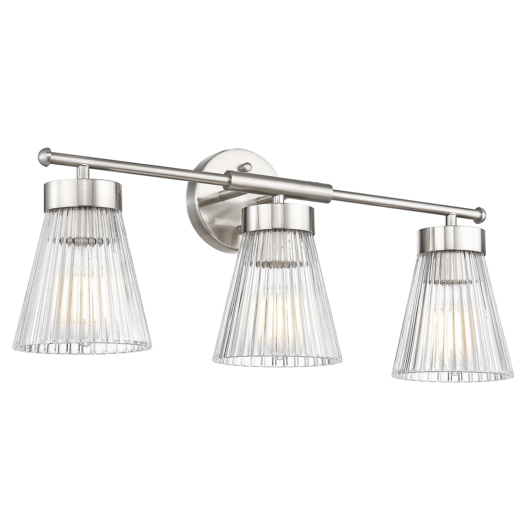 Photo 1 of Brushed Nickel Bathroom Vanity Light, HWH 3-Light Vanity Lights for Bathroom Vanity Wall Lamp Over Mirror, Modern Vanity Light Fixtures with Striped Clear Glass, 5HZG97B-3W BN