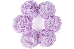 DuHouse 8.7" Silk Hydrangea Flower Heads with Stems Fake Hydrangeas Flowers for DIY Wedding Centerpiece Home Decor,Pack of 6(Lilac)