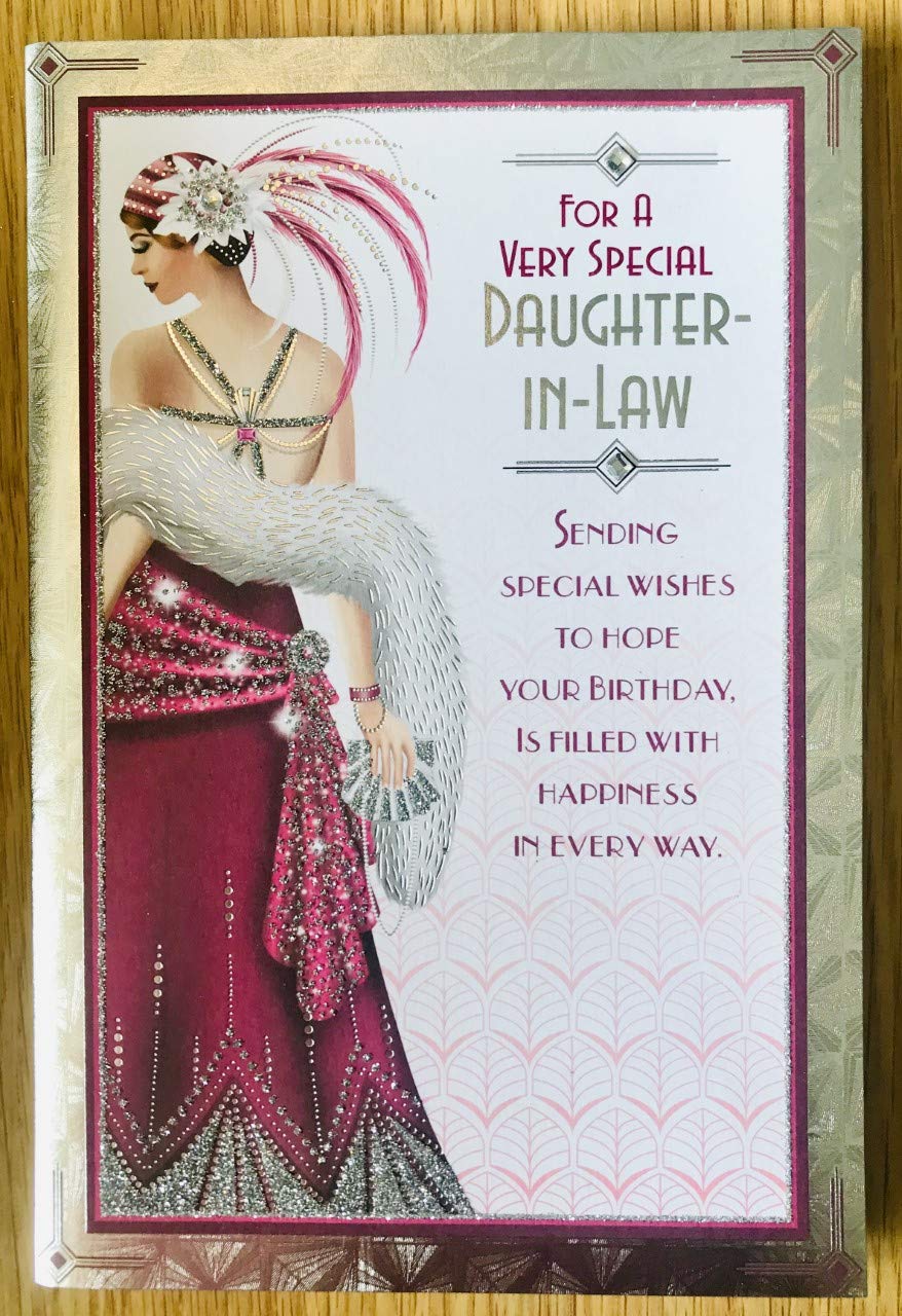 Daughter in Law Special Glamour Edition Diamante & Glitter Birthday Card - 3D decoupage Style Card