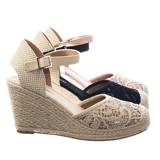 Amazon.com | Espadrille Platform Wedge w Floral Crochet Lace w Sequins Shoes | Platforms & Wedges