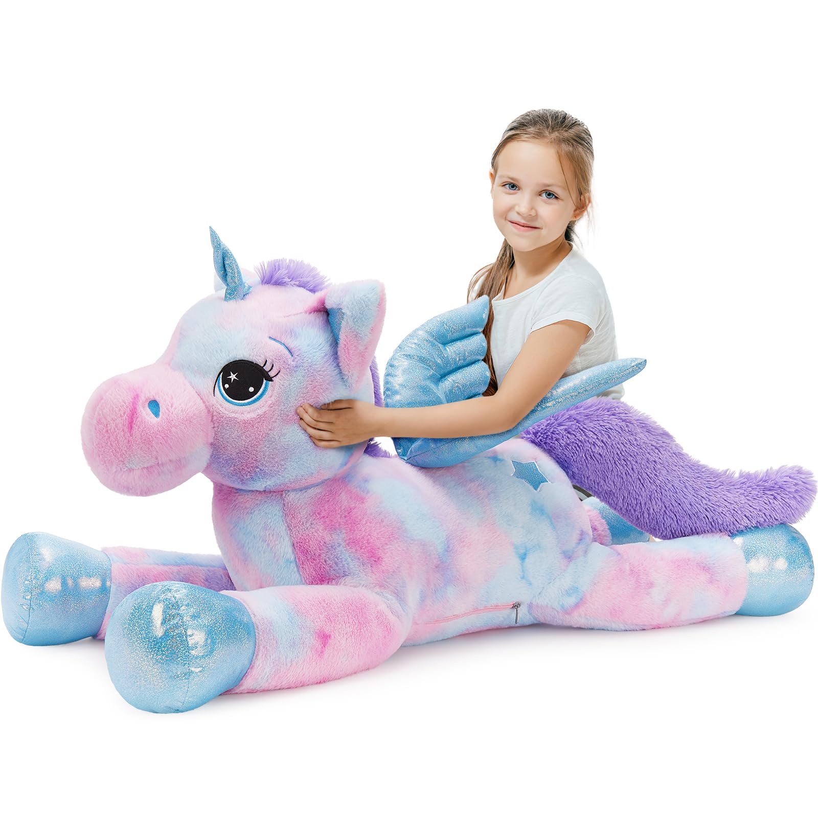 Photo 1 of Tezituor 43 Inch Rainbow Purple Unicorn Stuffed Animal with Wings, Giant Stuffed Unicorn Plush Toys for Girls Kids Boys Women,Soft Plushie Gifts for Valentines Day,Christmas, Birthday Party