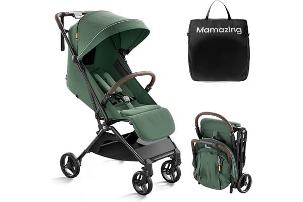 Mamazing Ultra Air Lightweight Baby Travel Stroller with Carbon Fiber Frame | Compact & Airplane-Friendly, One-Handed Fold, 11.6 lbs, UPF50+ Canopy, Under-Seat Basket, Perfect for Toddler Travel, Green