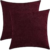 Qanatmz Burgundy Red Chenille Decorative Couch Throw Pillow Covers, Soft Cushion Cases for Home Livingroom Sofa Décor, Pack of 2, 18 x 18 Inches