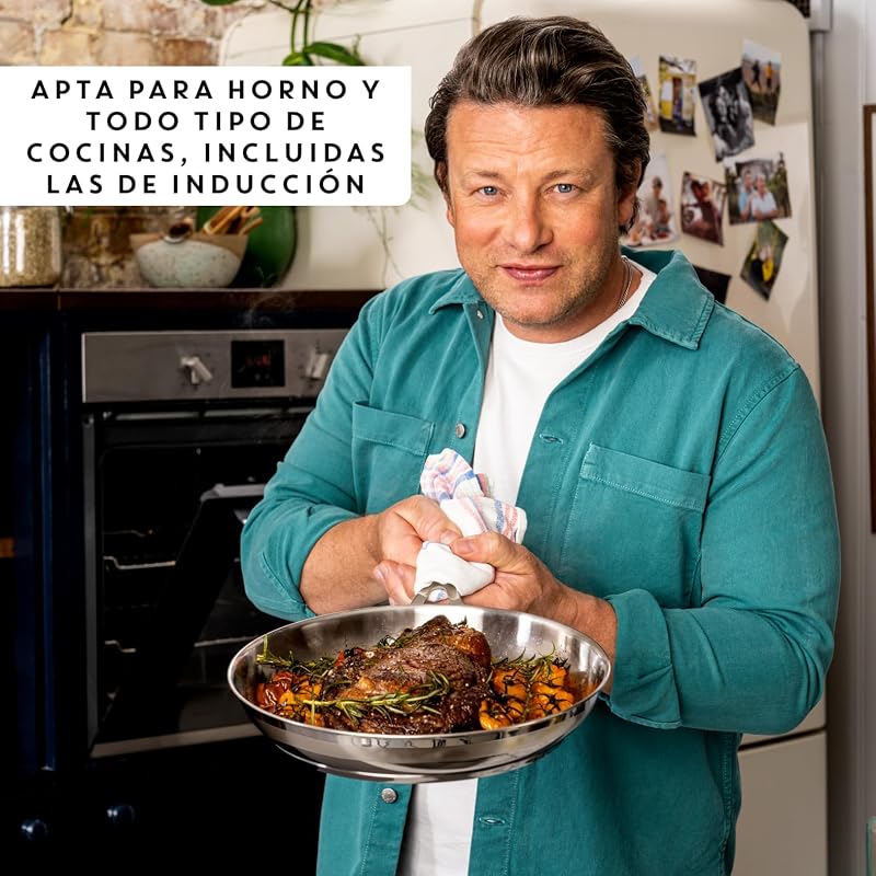 Jamie Oliver - Conjunto de 2 tabuleiros de 24/28 cm, Indução Adequado, sem revestimento antiaderente, Thermo-Fusion, seguro para máquina de lavar loiça e forno, aço inoxidável
