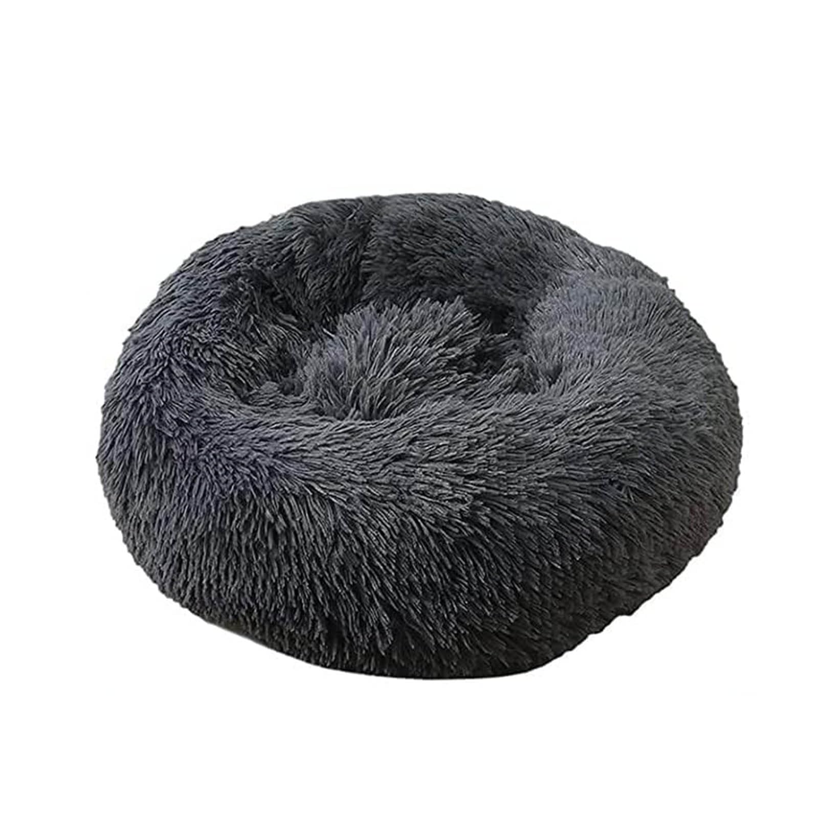 jiuzcare 50cm Calming Pet Bed for Small Dogs & Cats, Ultra-Soft 4cm Long Plush Donut Dog Bed, Washable Anti-Slip Round Puppy Cushion, Dark Gray — image 1