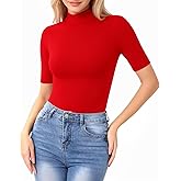 MANGOPOP Women's Mock Turtle Neck Slim Fit 3/4 Sleeve T-Shirt